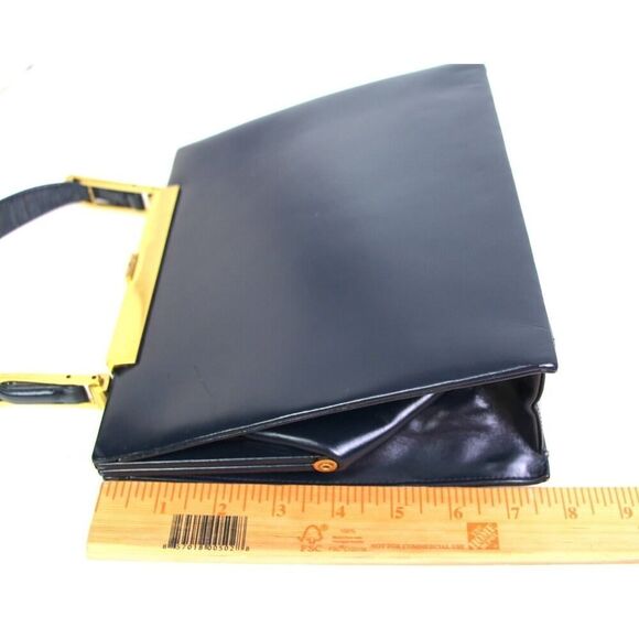 VINTAGE J. W Robinson & Co LA NAVY BLUE LEATHER FRAME HANDBAG SATCHEL POCKETBOOK - Picture 15 of 16